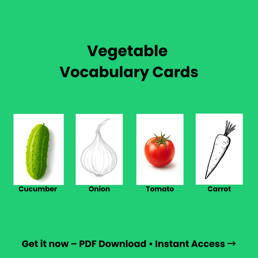 Printable Vegetable Flashcards for Kids – Learn & Color | 36 Color Cards + 2 Coloring Sets (PDF)