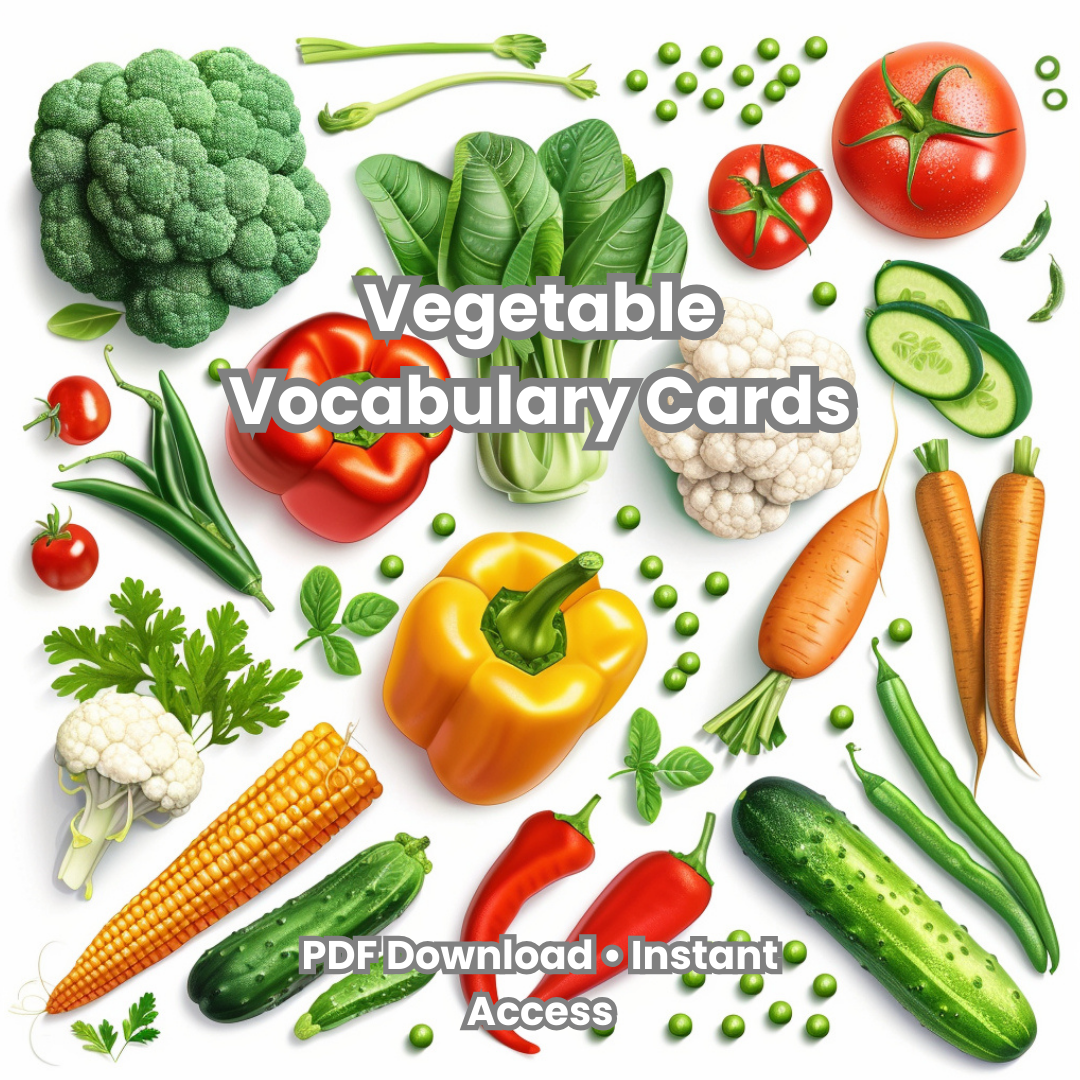 Printable Vegetable Flashcards for Kids – Learn & Color | 36 Color Cards + 2 Coloring Sets (PDF)